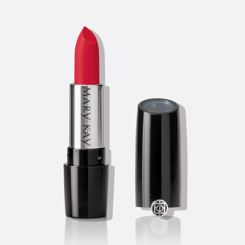 A tube of Mary Kay Gel Semi-Matte Lipstick in the shade Poppy Please.