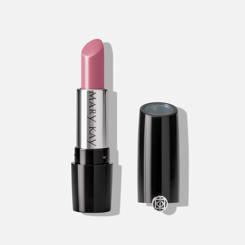 An open tube of Mary Kay Gel Semi-Shine Lipstick in the shade Love Me Pink.