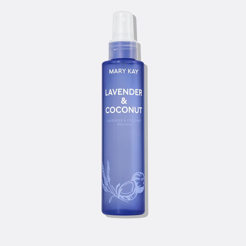 Light purple spray bottle with lavender and coconut illustrations.&nbsp;&nbsp; image number null