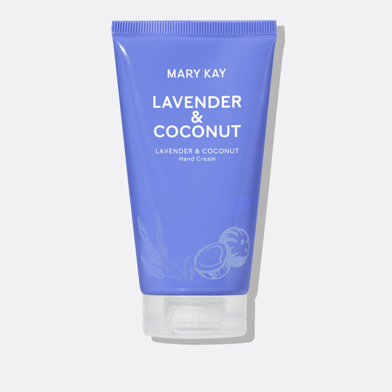 Purple hand cream tube with lavender and coconut illustrations on it.&nbsp; image number null