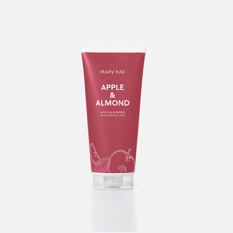 Tube of Mary Kay Body Lotion in Apple and Almond scent standing on its cap