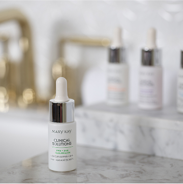 Mary Kay Clinical Solutions PHA + AHA Resurfacer on a bathroom counter